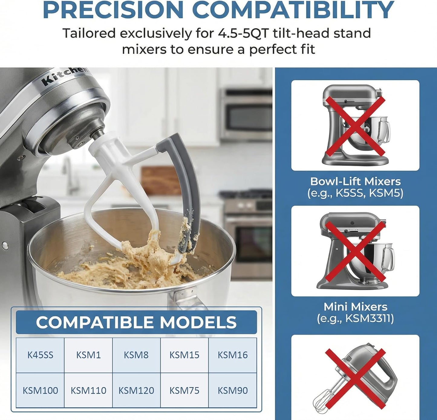 Batidor plano para mezclador KitchenAid 4.5-5qt