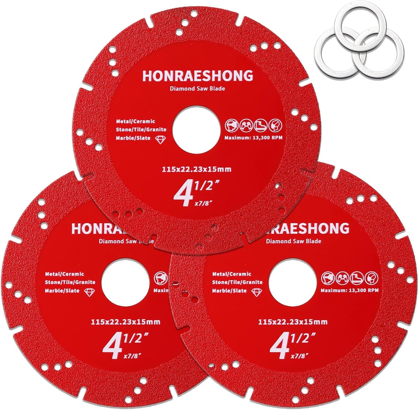 3 Cuchillas Diamante 4.5pulg Multiusos para Azulejo Metal Piedra