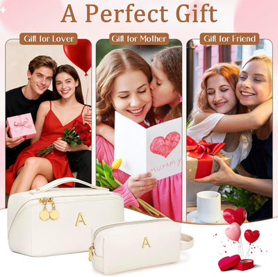 Bolsa maquillaje personalizada con asa beige piel sintética