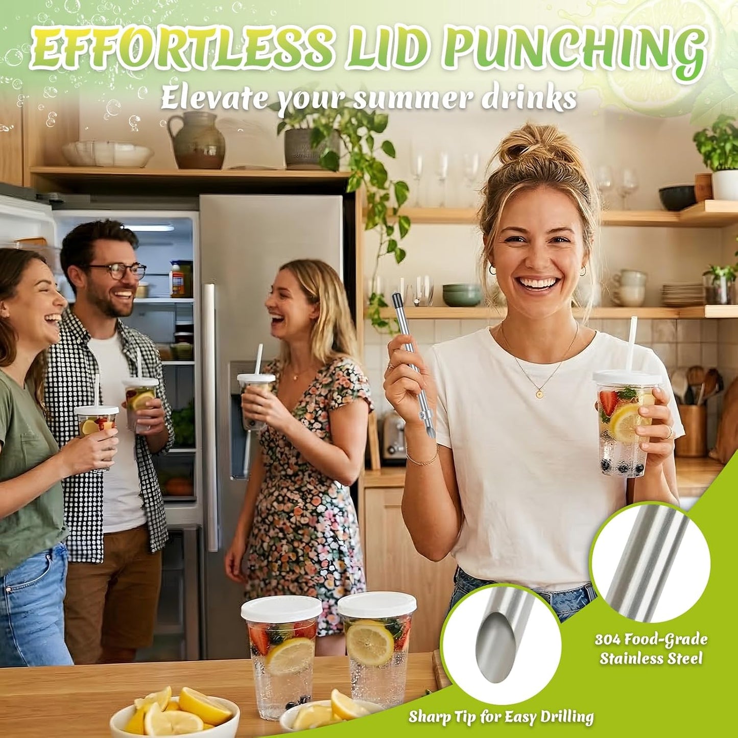 Kit suministros soporte limonada 7 piezas con perforador popote exprimidor limón y trituradores