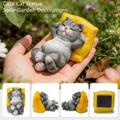 Estatuas solares gato decoración jardín patio exterior