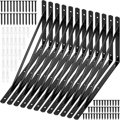 Set 12 Soportes Estante Acero L Negro 12x8pulg