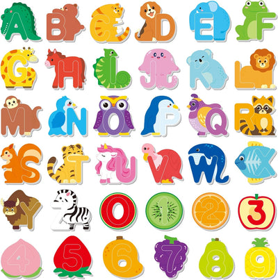 Juego educativo de imanes magnéticos con letras, números y animales