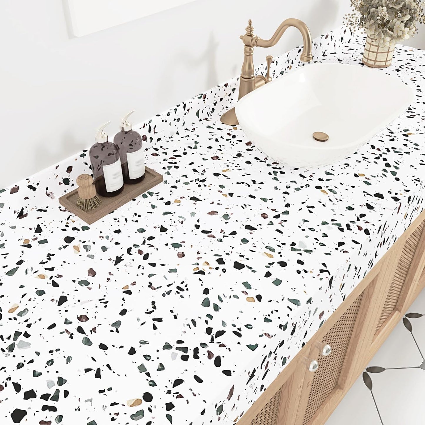 Papel adhesivo terrazo blanco mate impermeable para encimeras