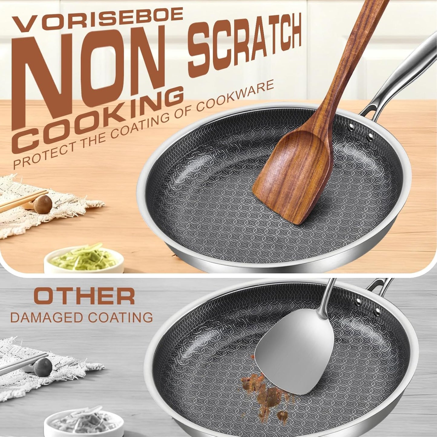 Set 12 cucharas madera teca antiarañazos con ganchos
