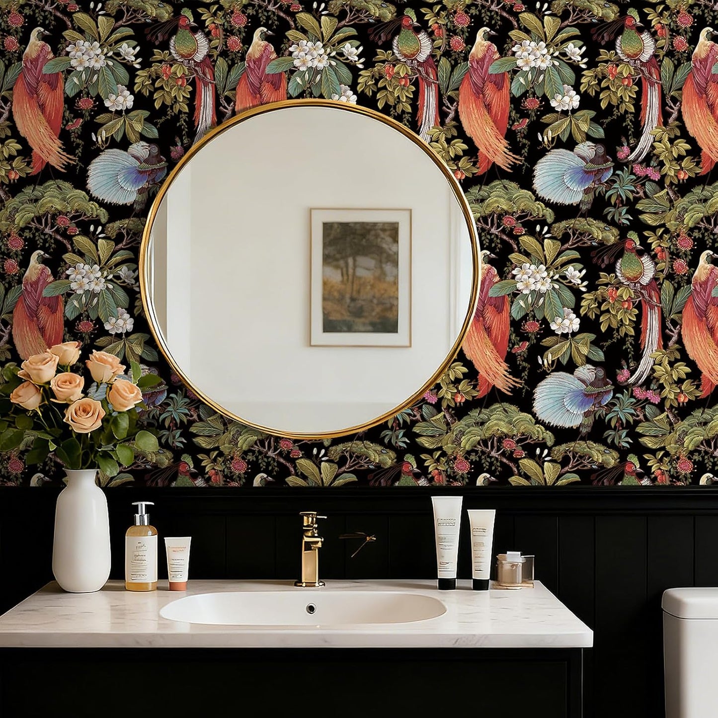 Papel tapiz vintage prepegado diseño floral oscuro