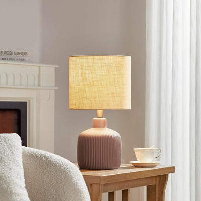 Lámpara mesa cerámica rústica 17.75pulg lino beige cálida