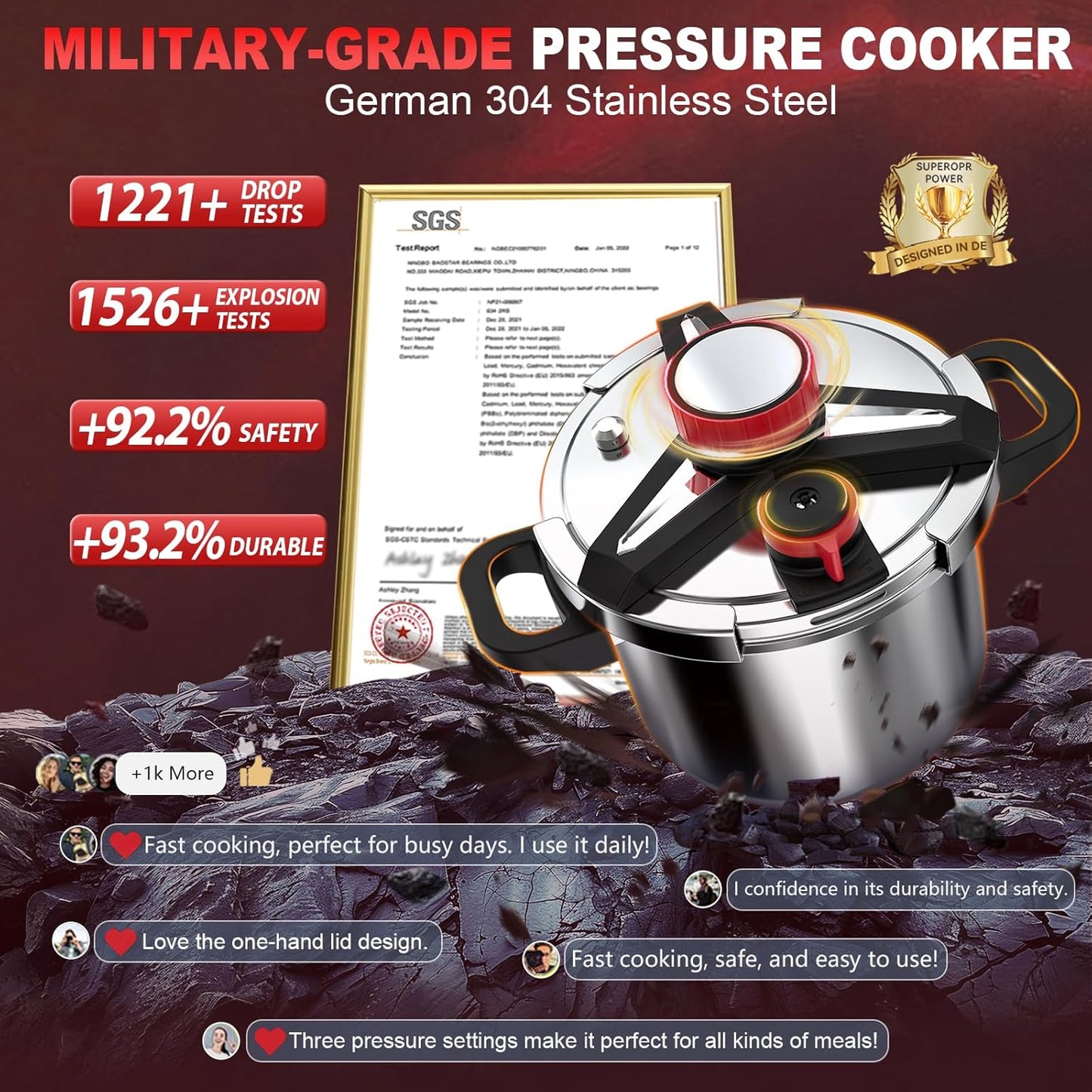 Olla presión acero inox 18/8 32qt bloqueo un solo mano