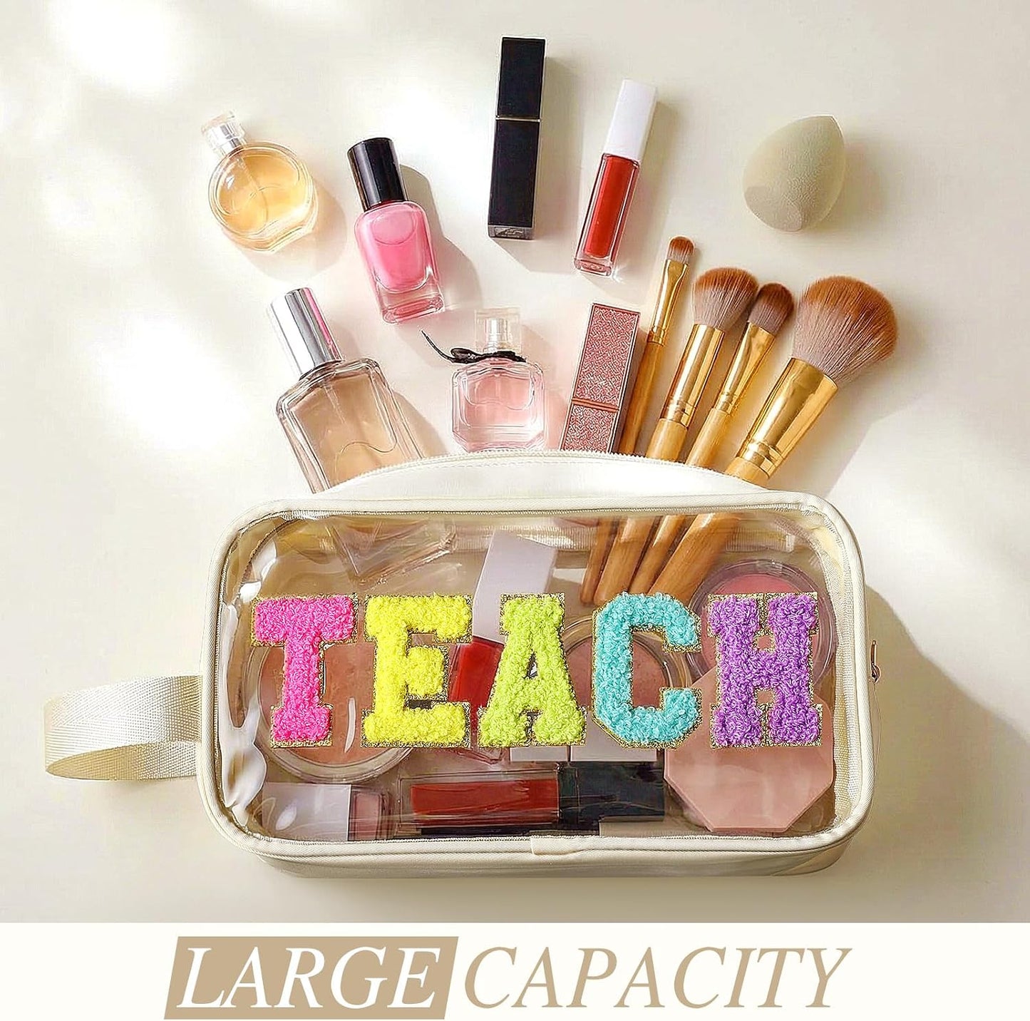 Bolsas maquillaje transparentes con parches cabello impermeables
