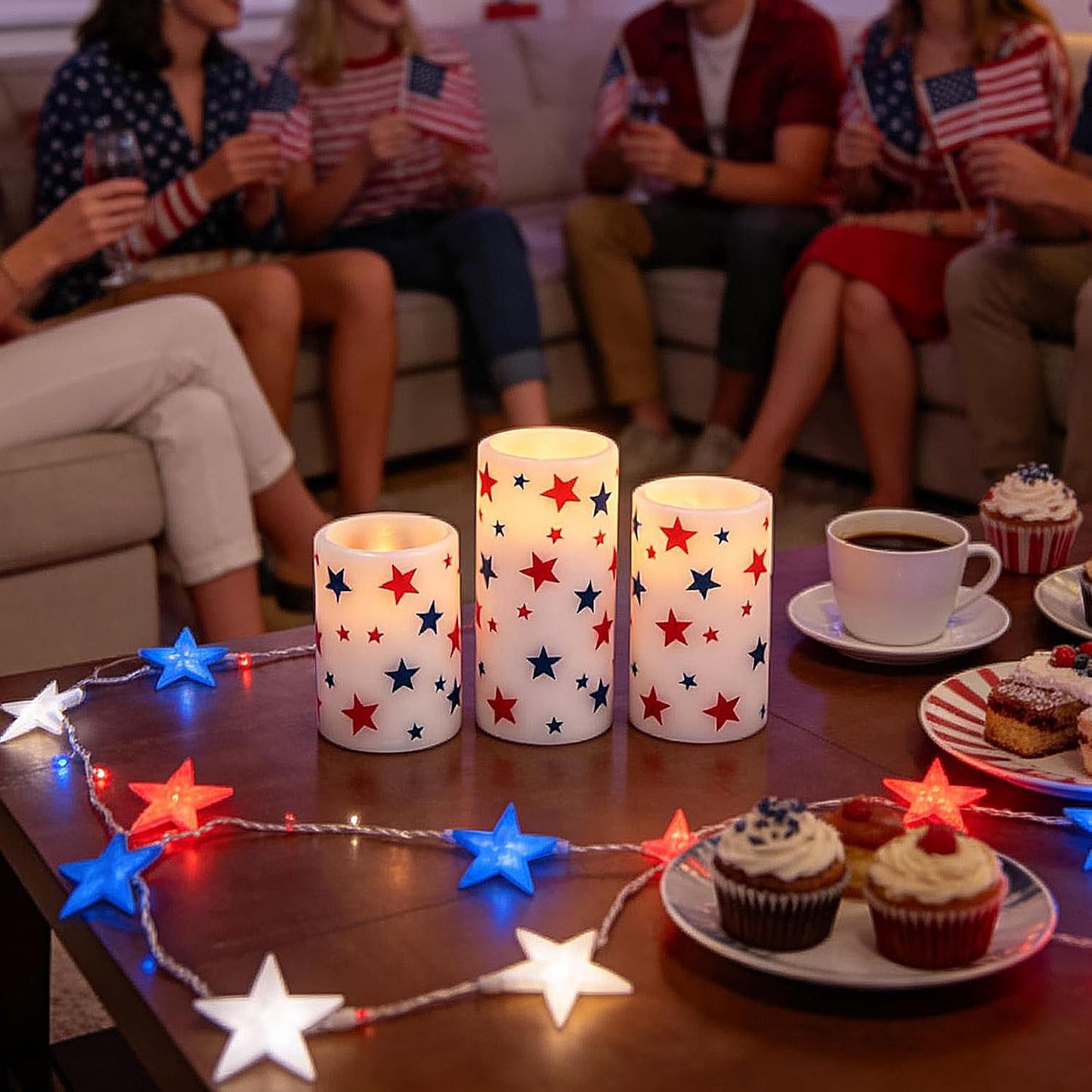 Velas LED sin llama 4 de Julio con control remoto paquete 3