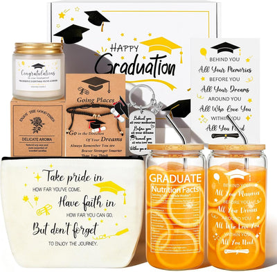 Cesta regalo graduación mujer 2026 set 7 taza vidrio 16oz