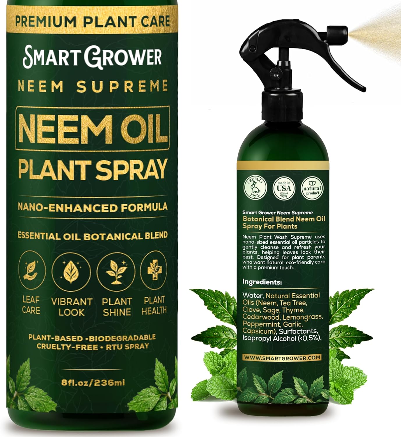 Espray aceite neem para plantas jardín interior y exterior 8oz