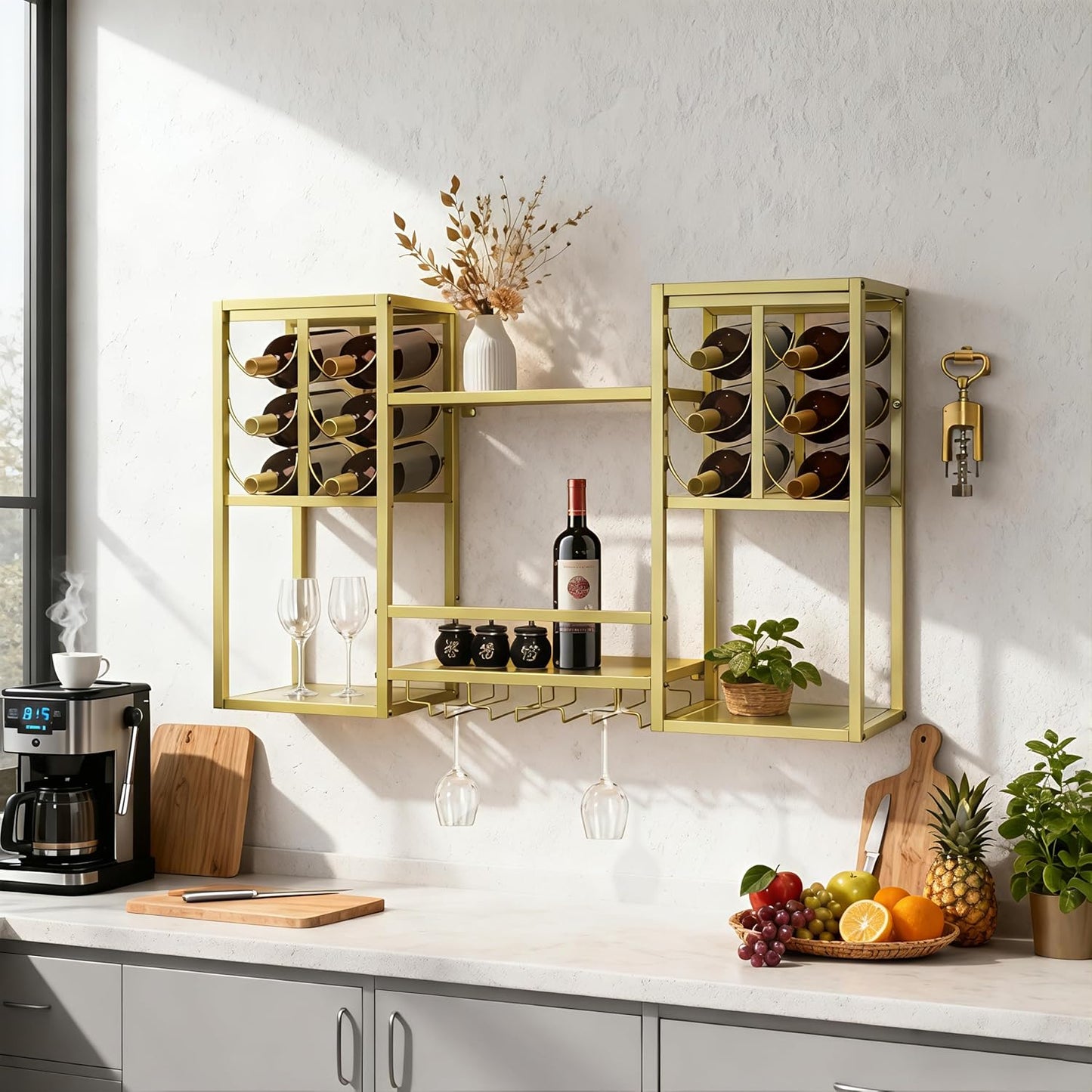 Estante para vino en pared metal soporte vidrio minimalista