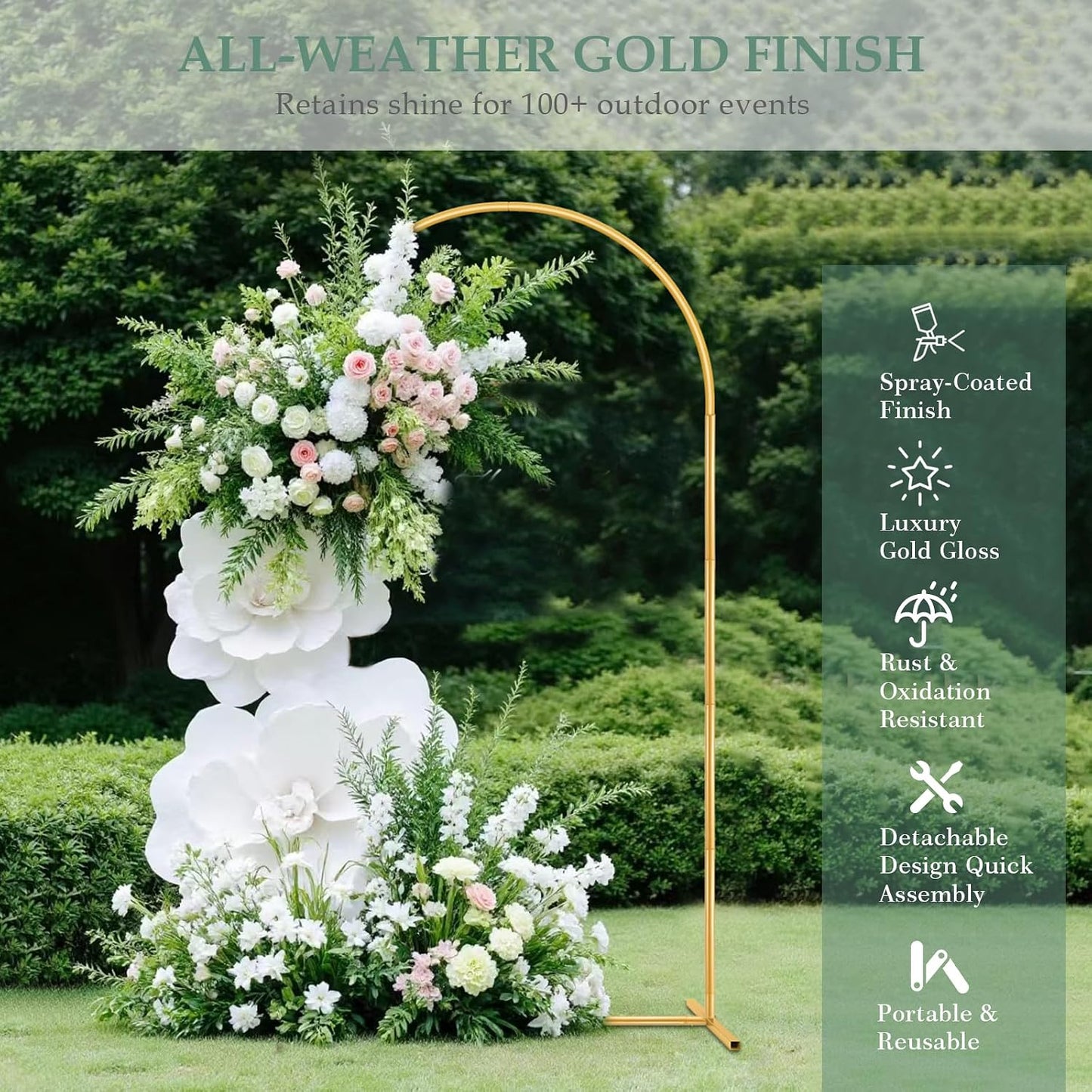 Soporte arco metal 6.6ft para fiestas y eventos dorado