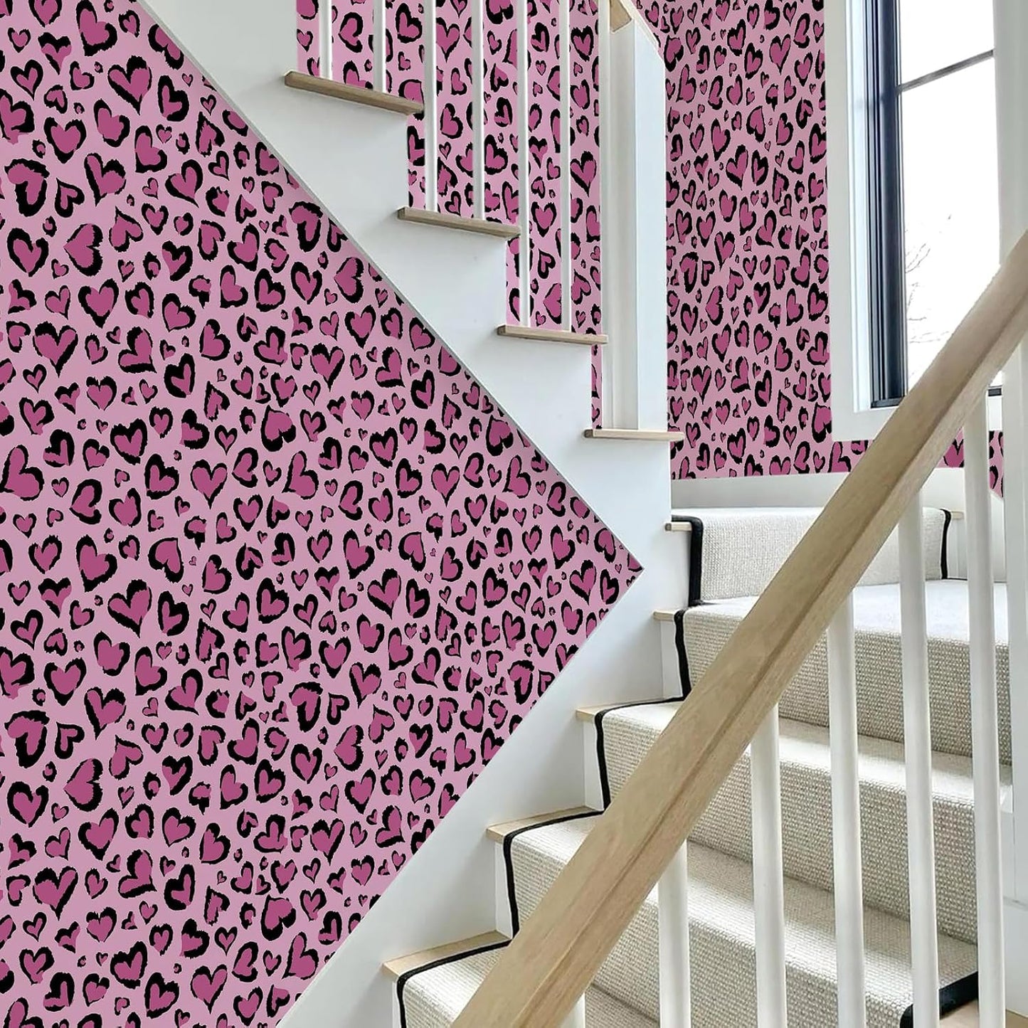 Papel tapiz autoadhesivo estampado leopardo rosa bohemio moderno