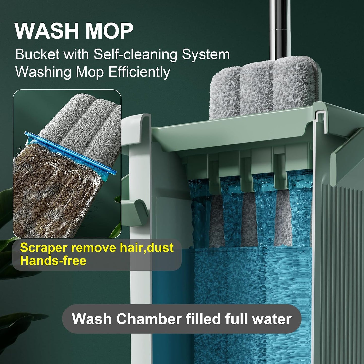 Trapeador plano 8L verde claro con mango extensible
