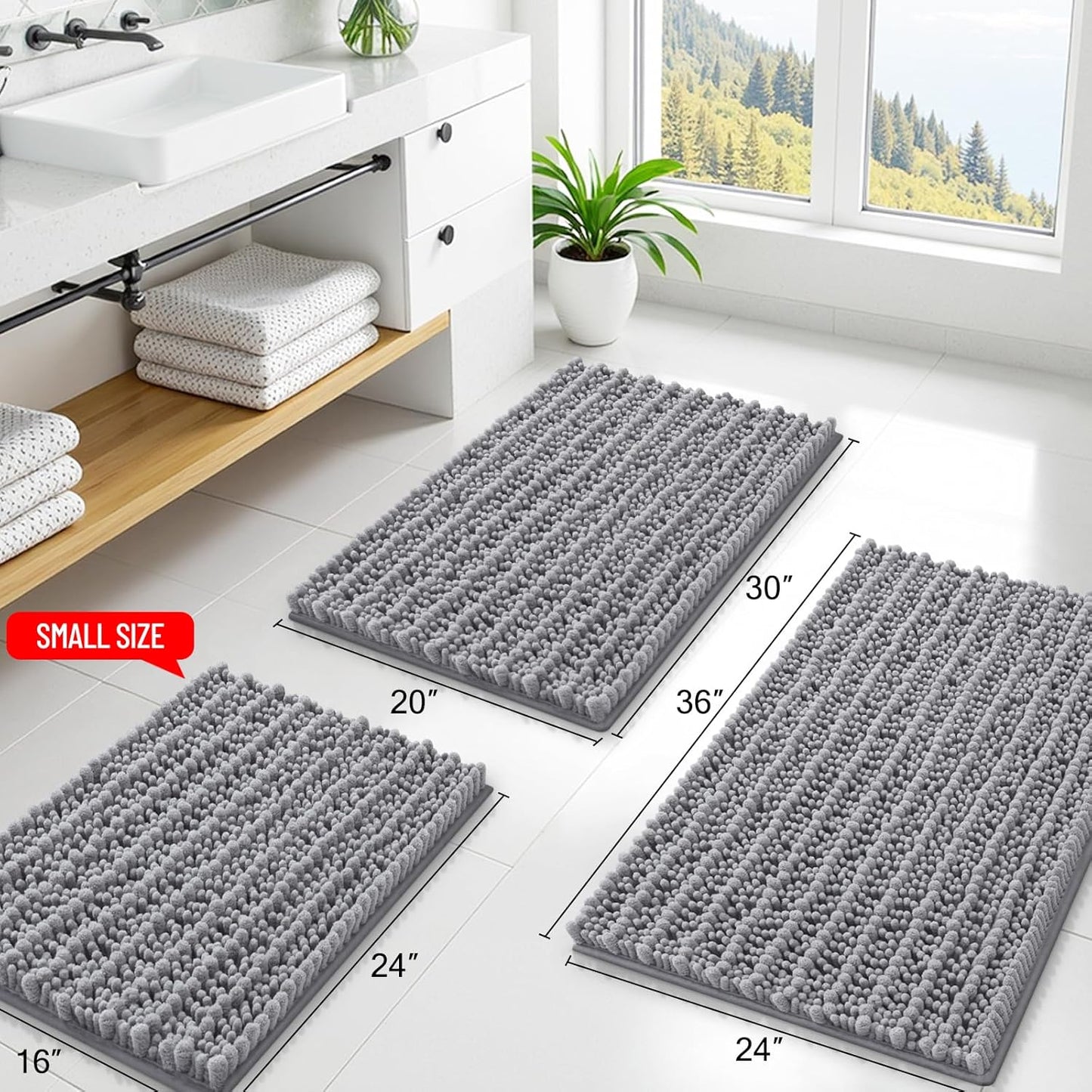 Set 3 Alfombras Baño Antiderrap Goma Gris