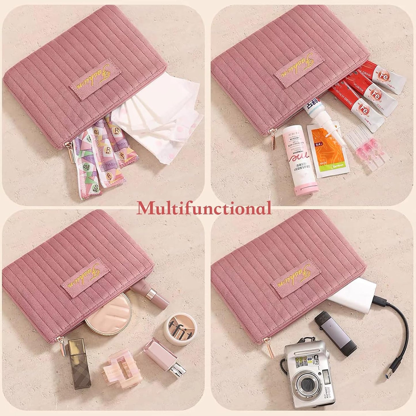 Bolsa maquillaje con cremallera suave para mujer Negro