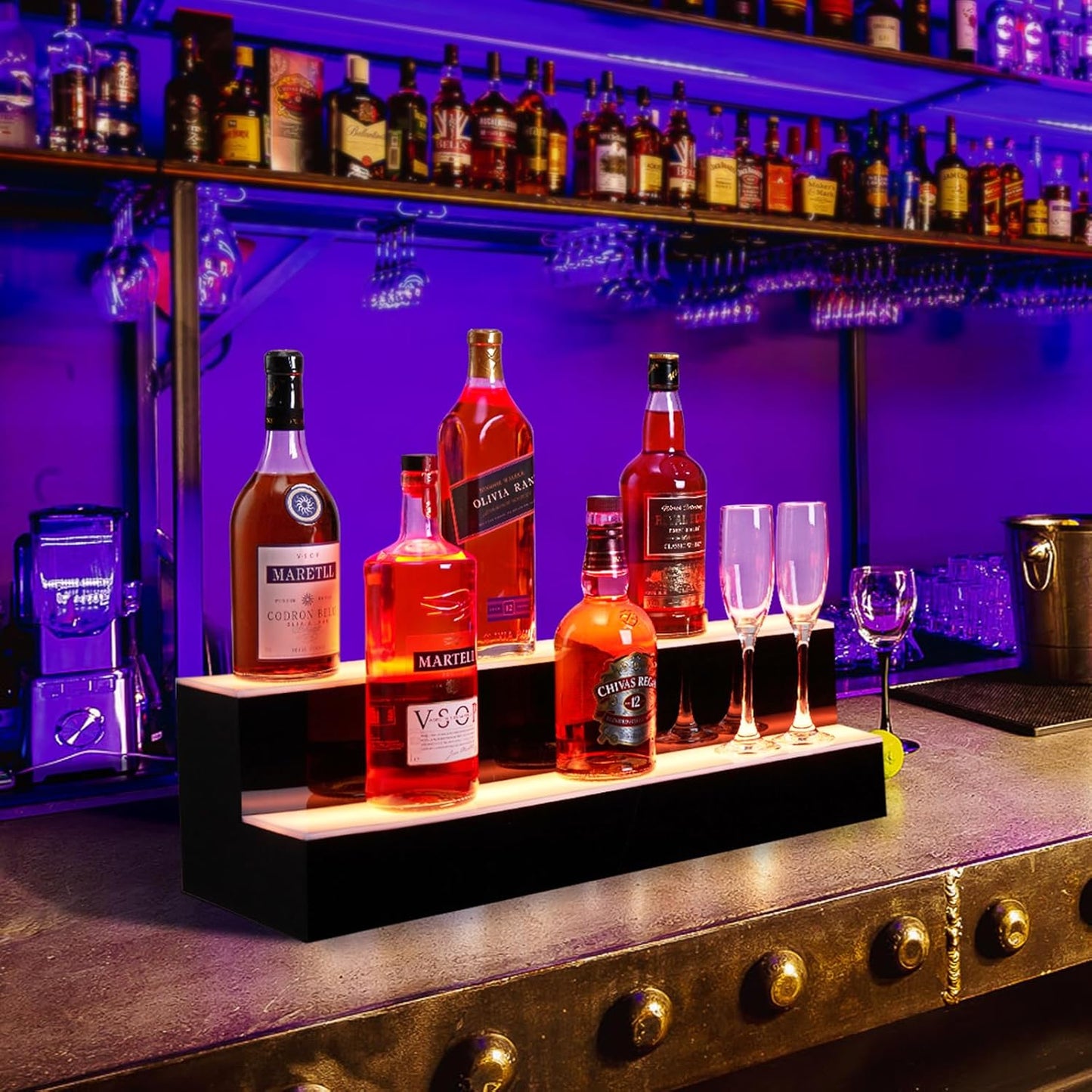 Estante licor con luz LED 2 niveles 30pulg