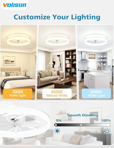 Ventilador techo bajo 24pulg luz LED regulable 3000-6500K