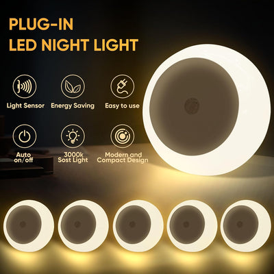 Luz Nocturna LED Sensor Automático Pared Pack 6 Blanco Cálido