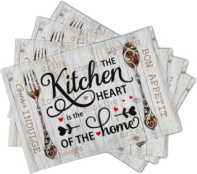 Juego de 4 manteles individuales vintage de lino para cocina y comedor