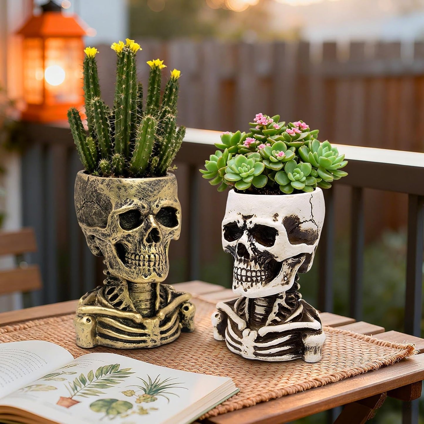 Maceta gótica calavera resina decoración Halloween