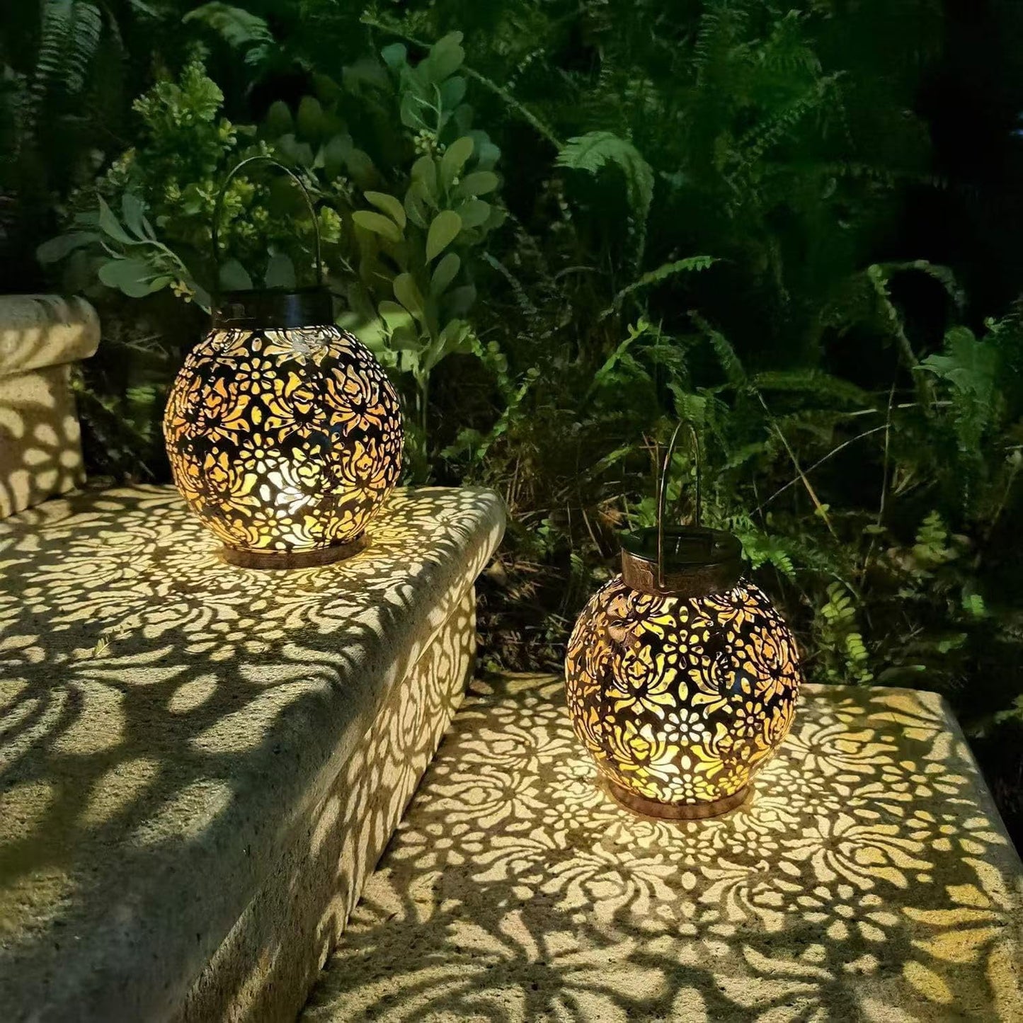 2 Faroles Solares Colgantes Impermeables Exteriores Bronce