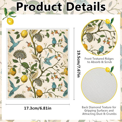 Paquete de 6 paños de cocina con diseño de pájaros de limón sueco reutilizables