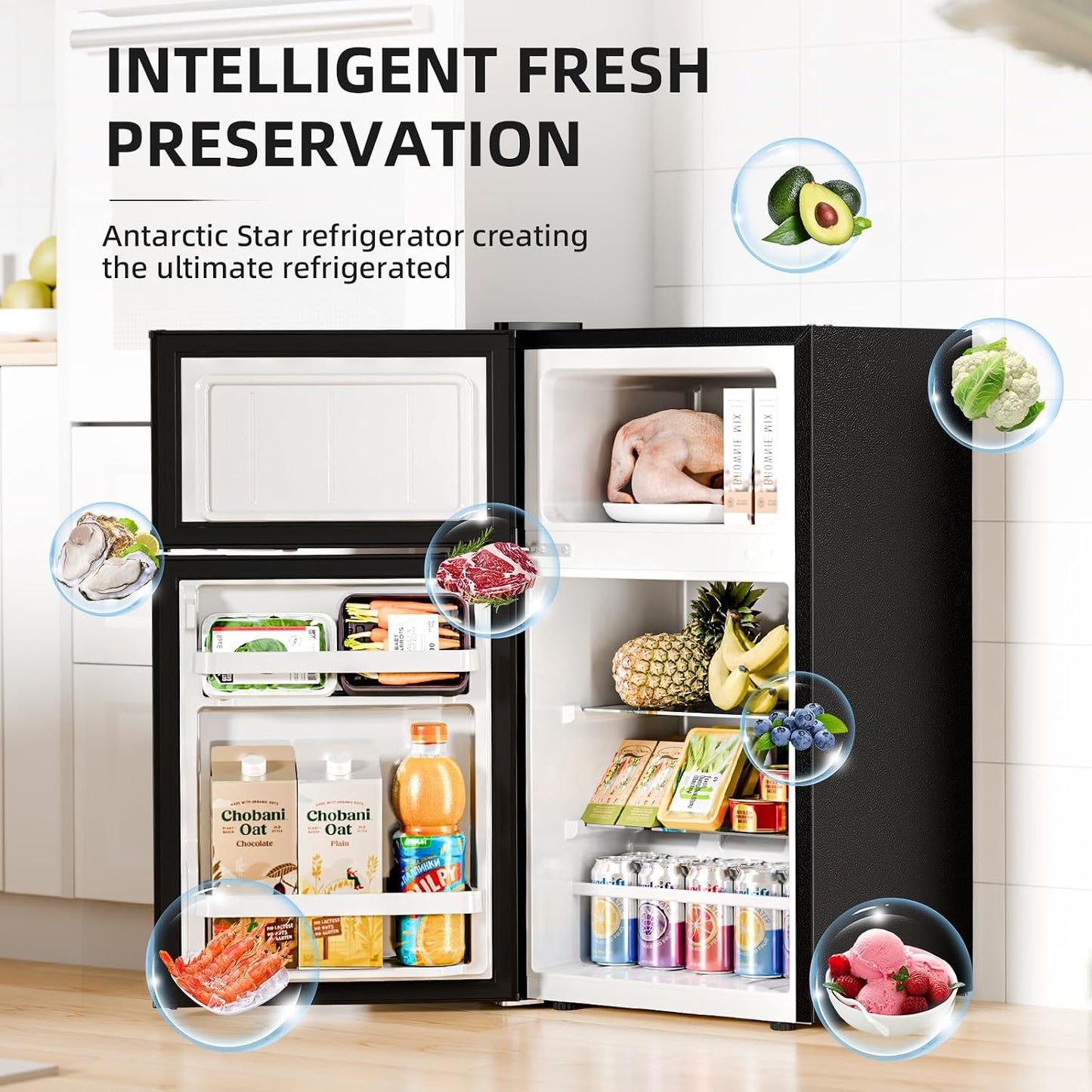 Mini refrigerador doble puerta 2.45pies3 termostato ajustable