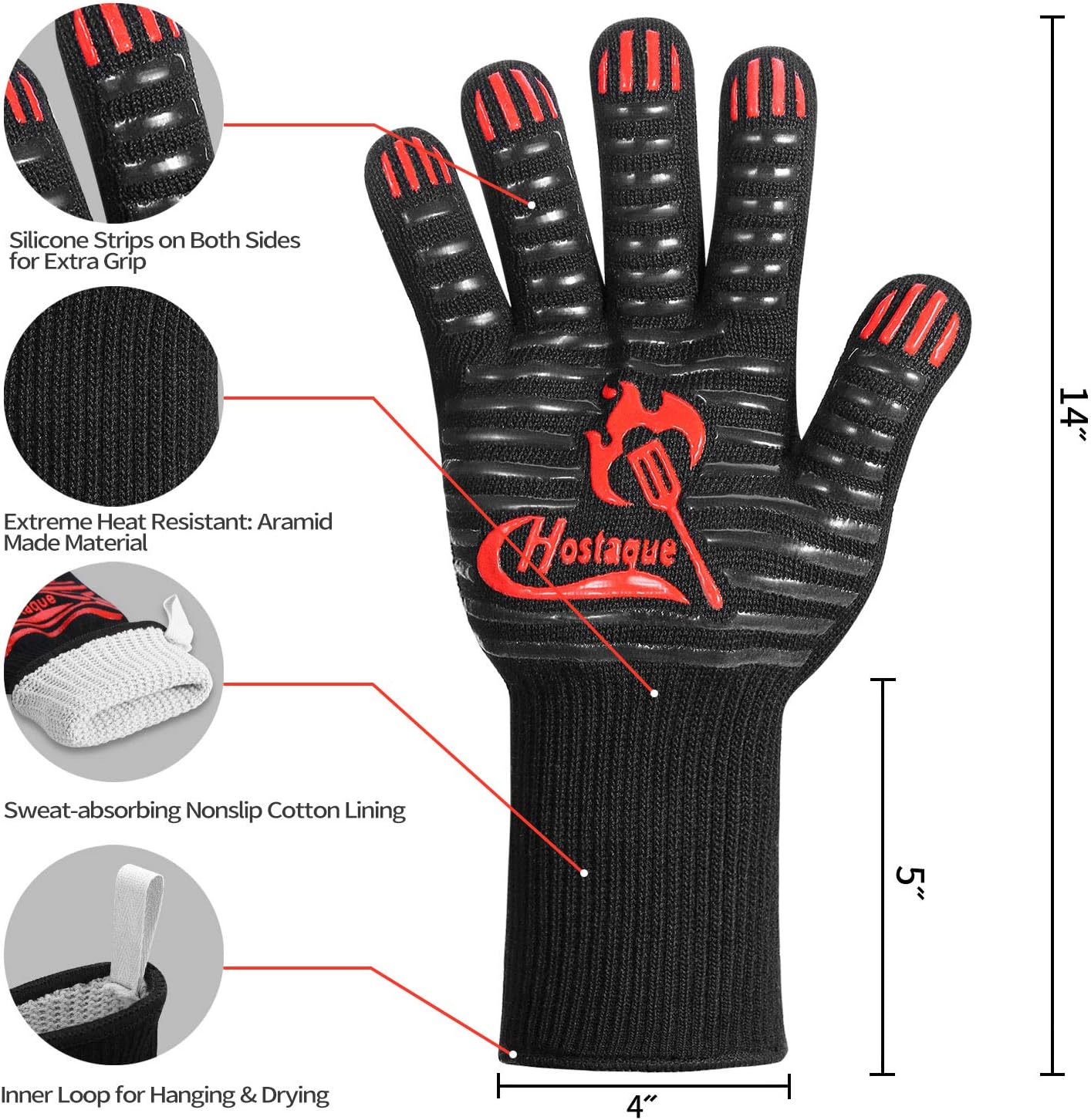 Guantes parrilla resistentes 1472 ℉ antideslizantes para hombres