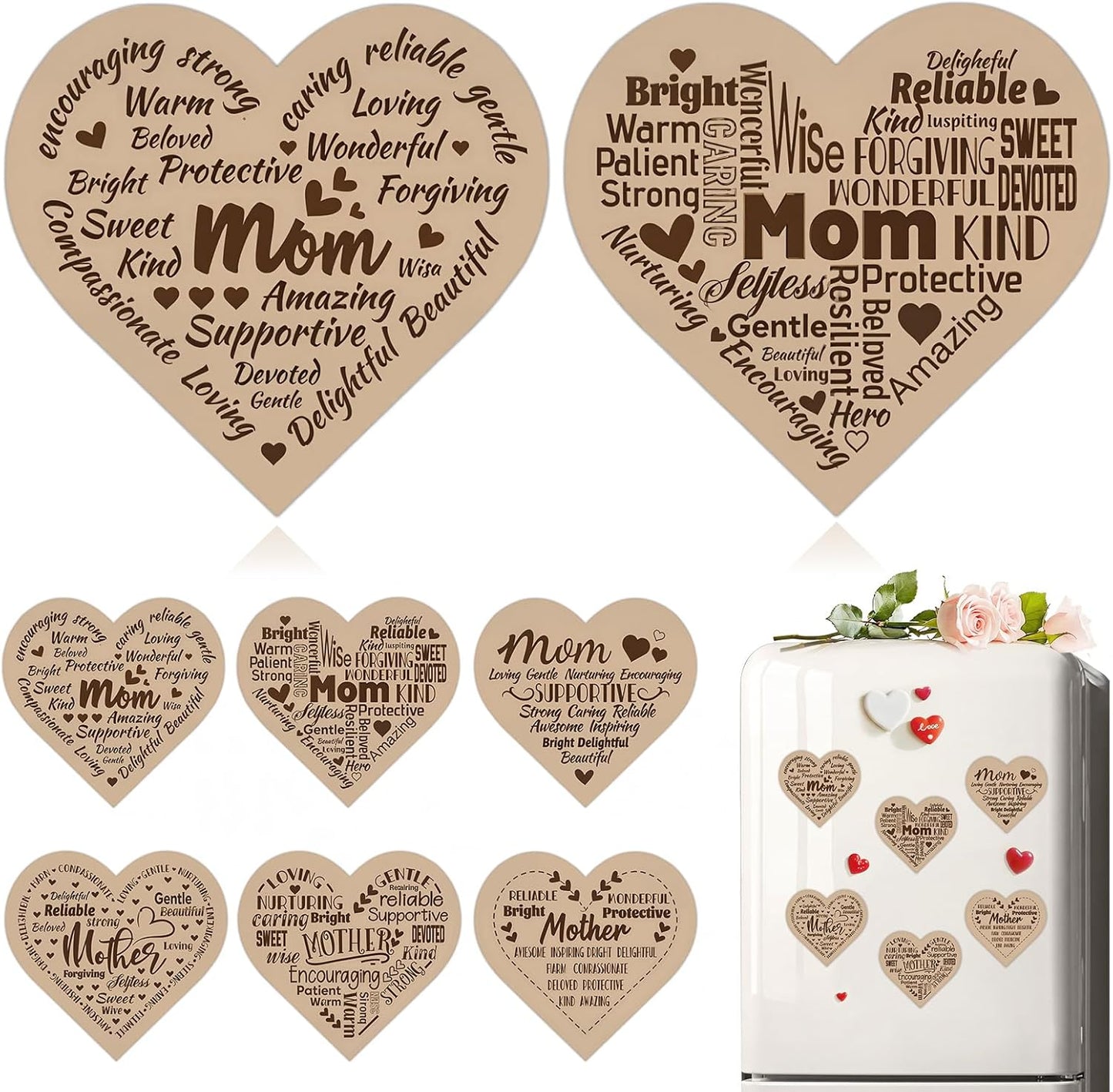 Imanes de madera con forma de corazón para nevera, regalo sentimental para mamá