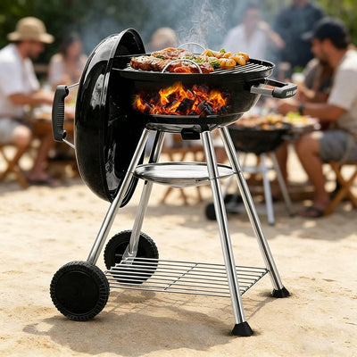 Parrilla carbón 18pulg portátil resistente ruedas color negro