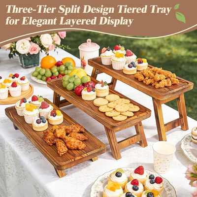 Bandeja de madera 3 niveles plegable para exhibición de postres y decoración de mesa