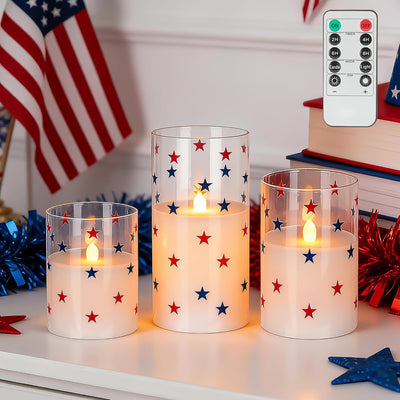 Velas LED 4 de Julio sin llama control remoto 3 pzas