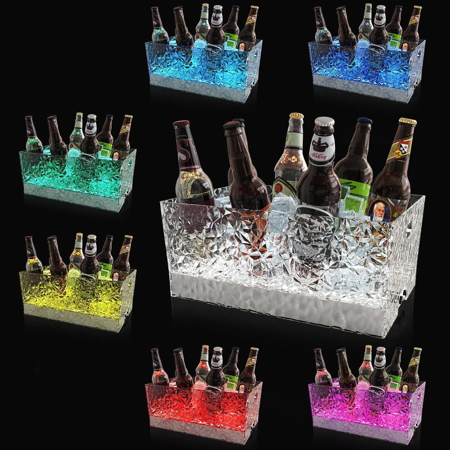 Cubo hielo 4gal plástico transparente con luces 7colores