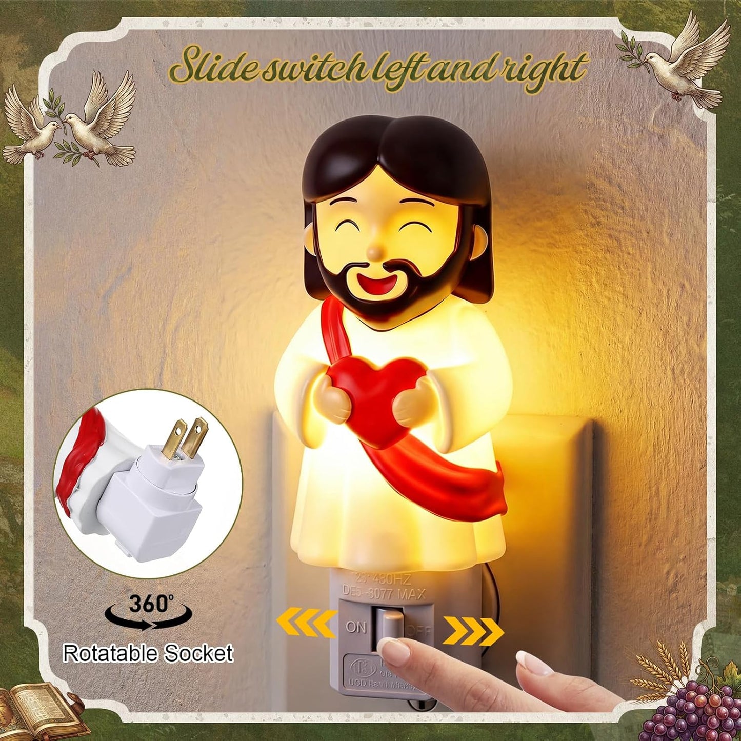 Luz Nocturna Pascua Cristiana Enchufable Giratoria 360