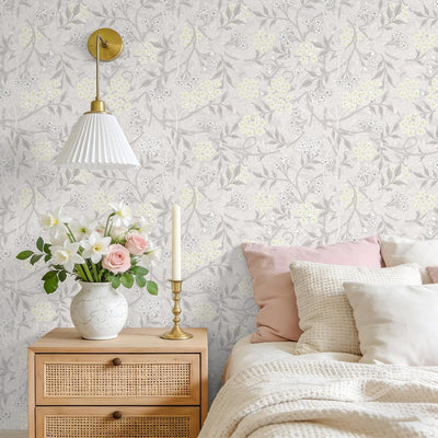 Papel tapiz floral gris William Morris despegable 17x118pulg