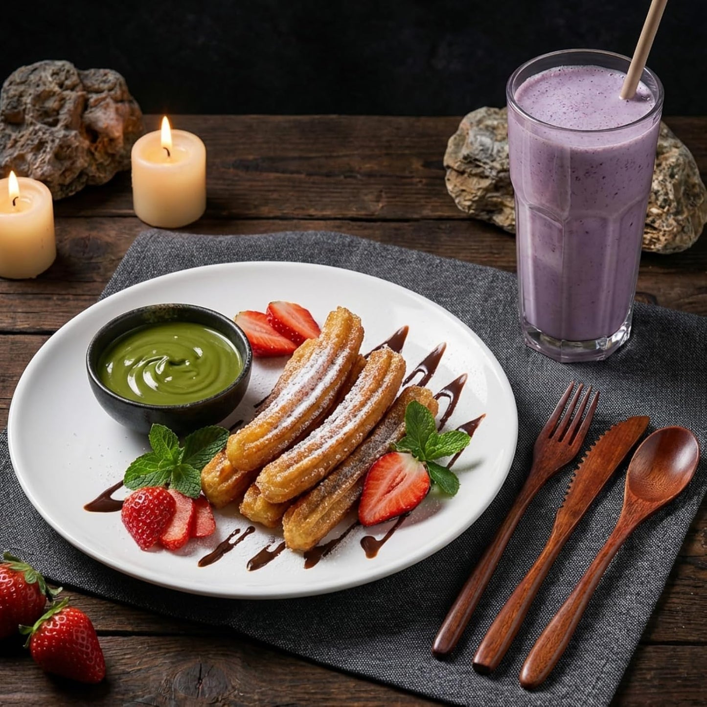 Set 6 Utensilios Madera para Comer Servir Cena Campamento