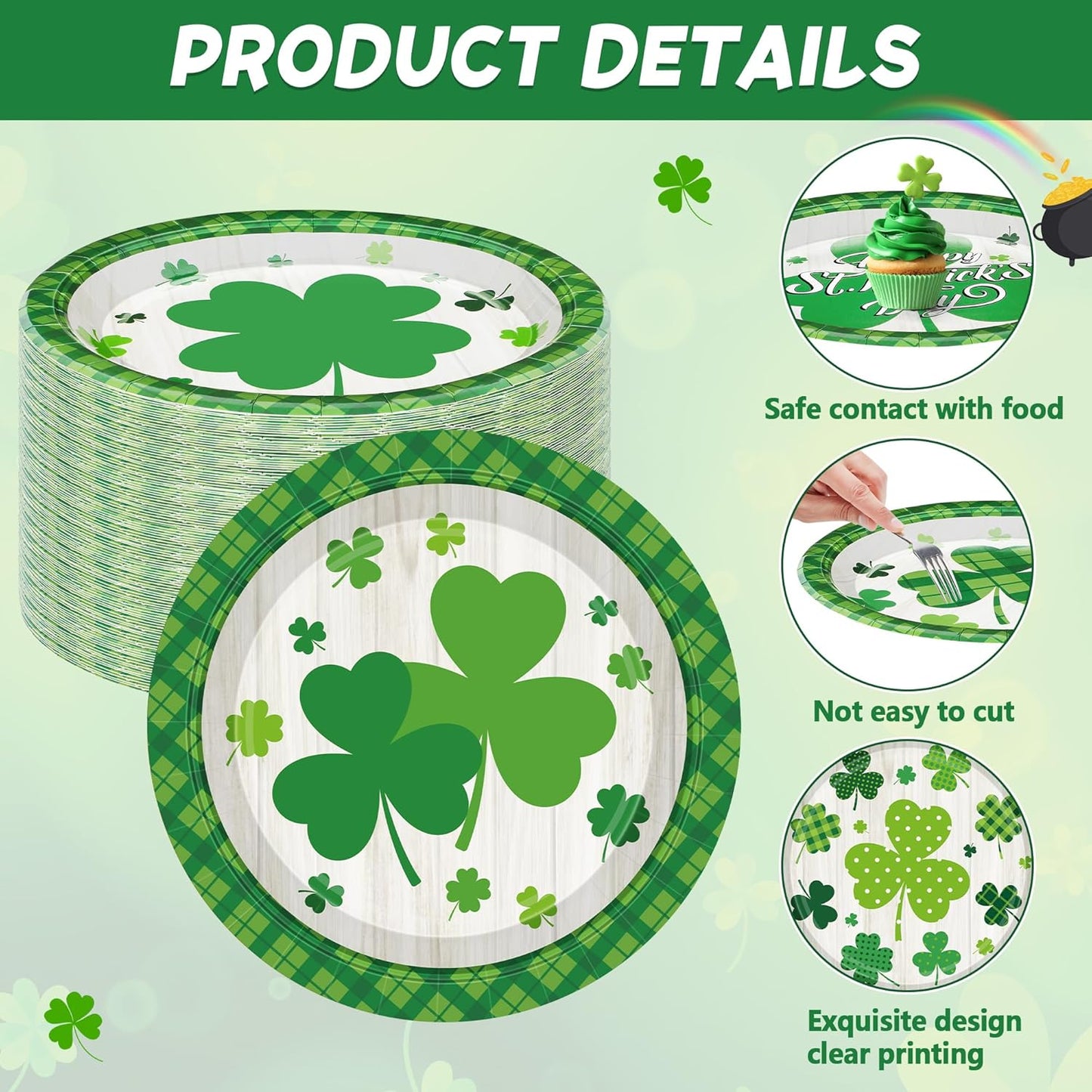 Suministros para fiesta de San Patricio con platos de trébol 9 pulgadas