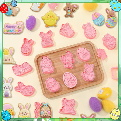 Cortadores de galletas de Pascua con sello 3D de conejos y pollitos