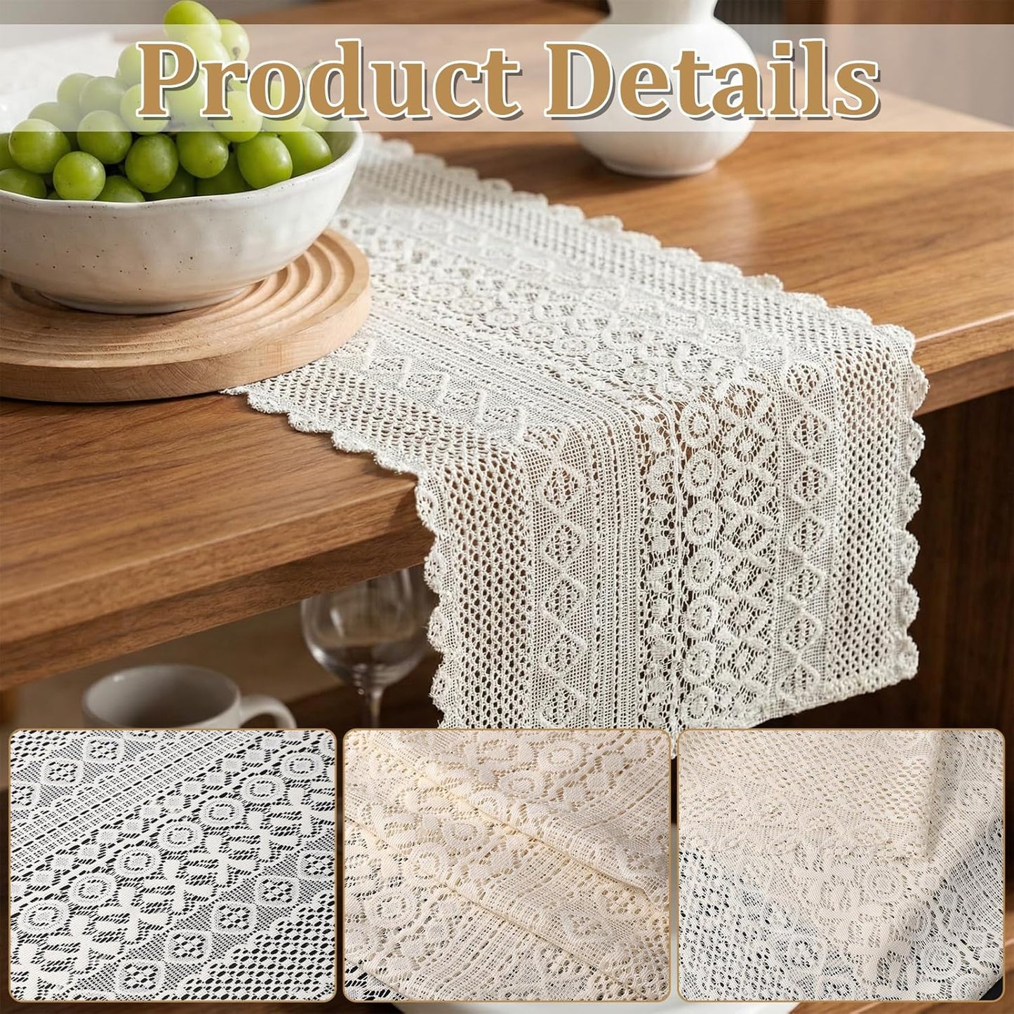 Cubierta corredor 13x70.8pulg encaje bohemio beige