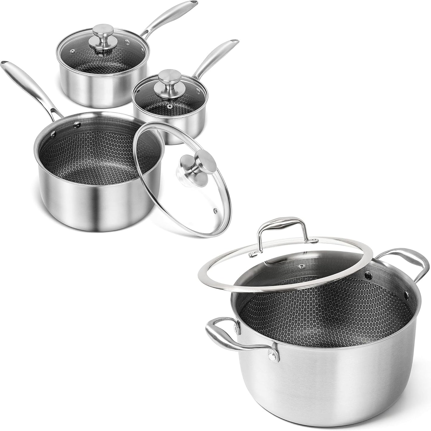Set cacerolas acero inox 1-3qt y 8qt con tapa