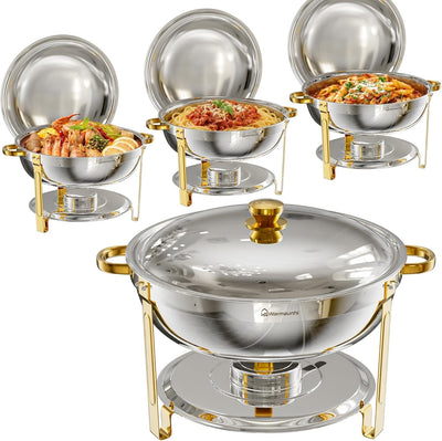 Set 4 Platos Acero Inox 8QT Dorado Calentador Alimentos