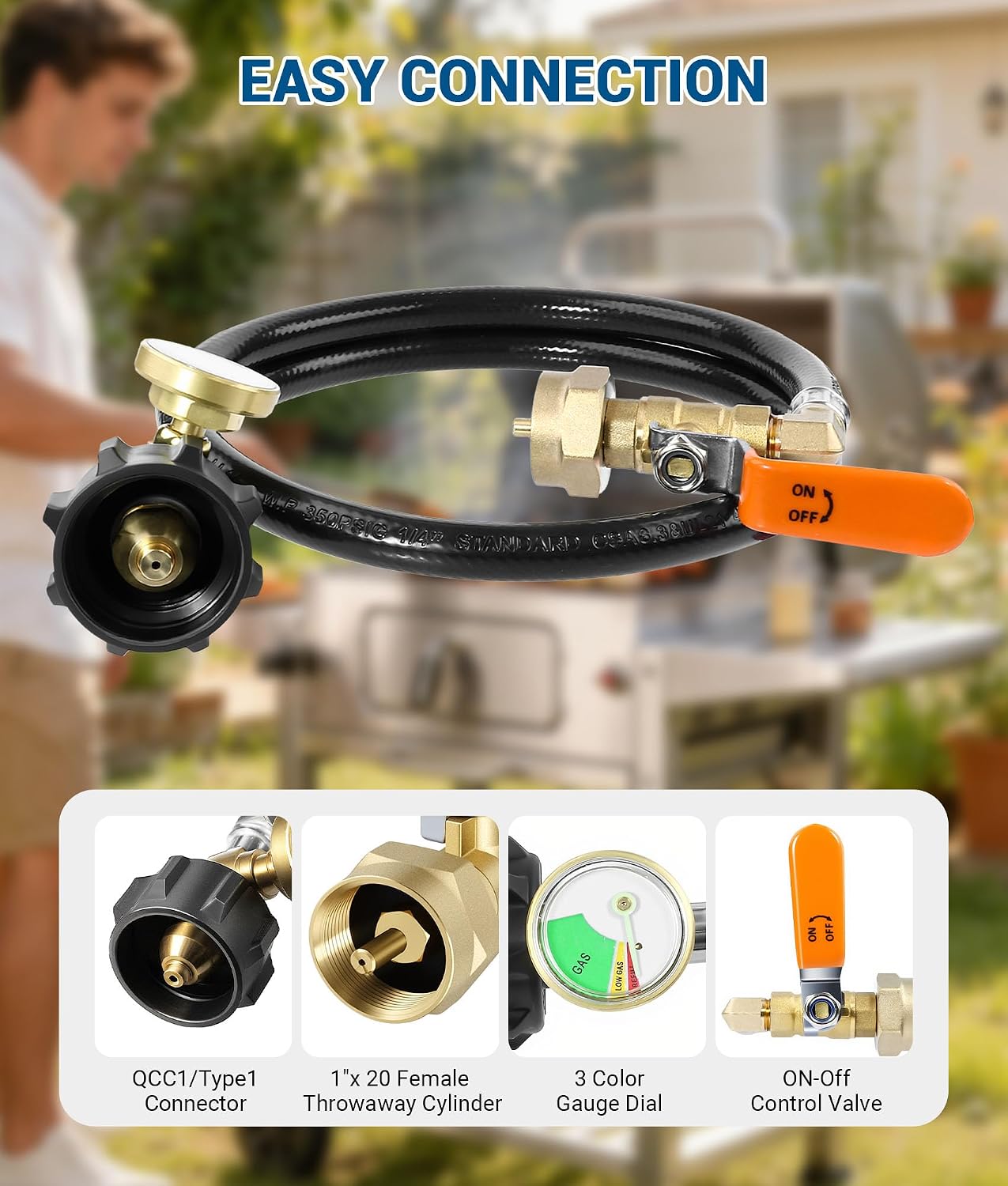 Adaptador propano 3ft con manómetro válvula encendido 1lb