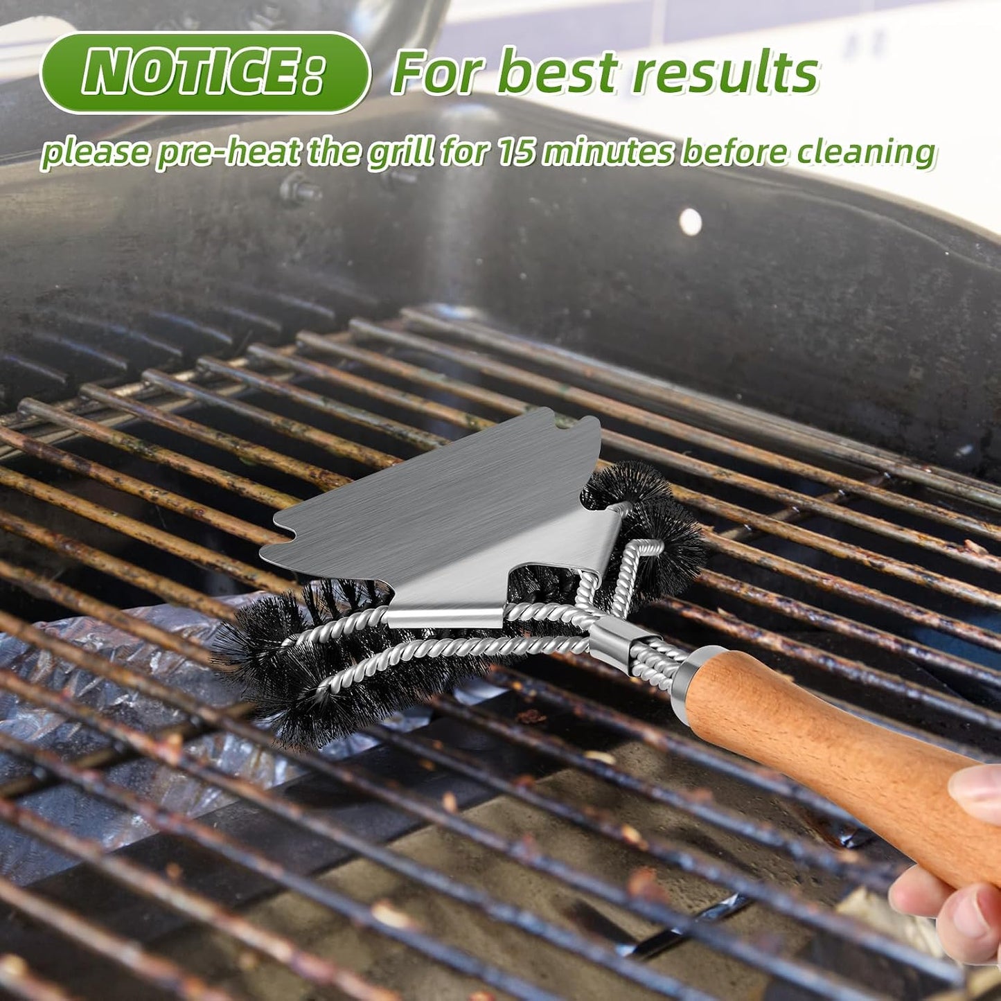 Cepillo parrilla acero inox 15.3pulg mango haya