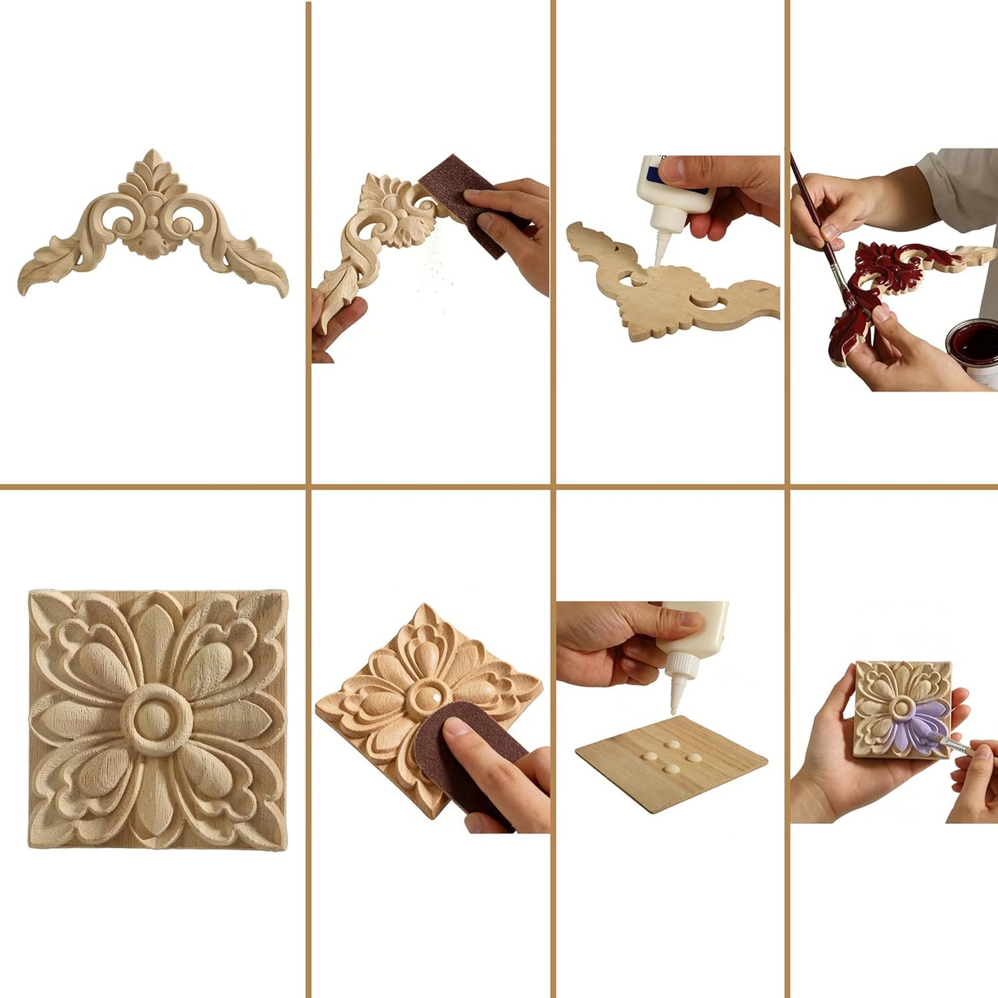 5 Pzas Apliques Madera Sin Pintar para Espejos Puertas y Arte