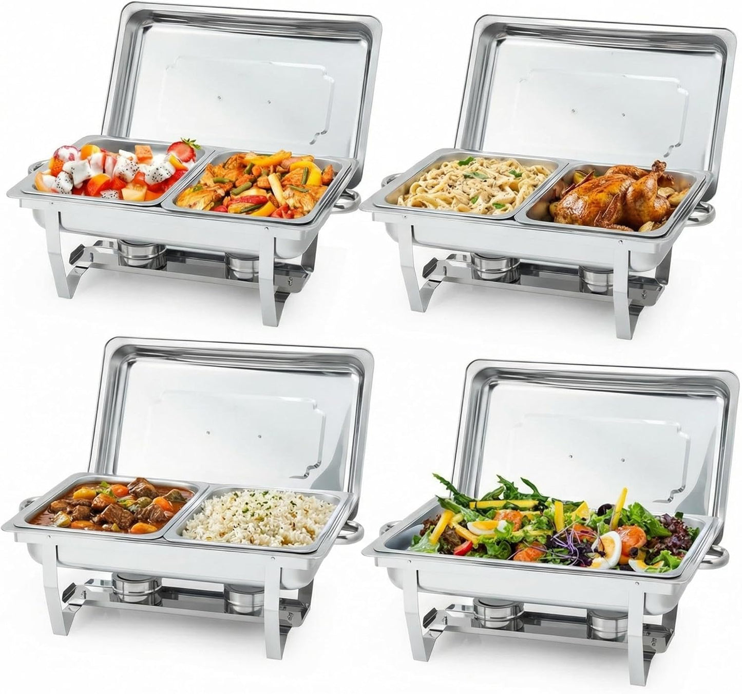Set 4 Chafer Acero Inox Rectangular 8qt con 6 Charolas