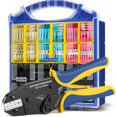 Juego 320 conectores termorretráctiles 22-10 AWG con herramienta y organizador