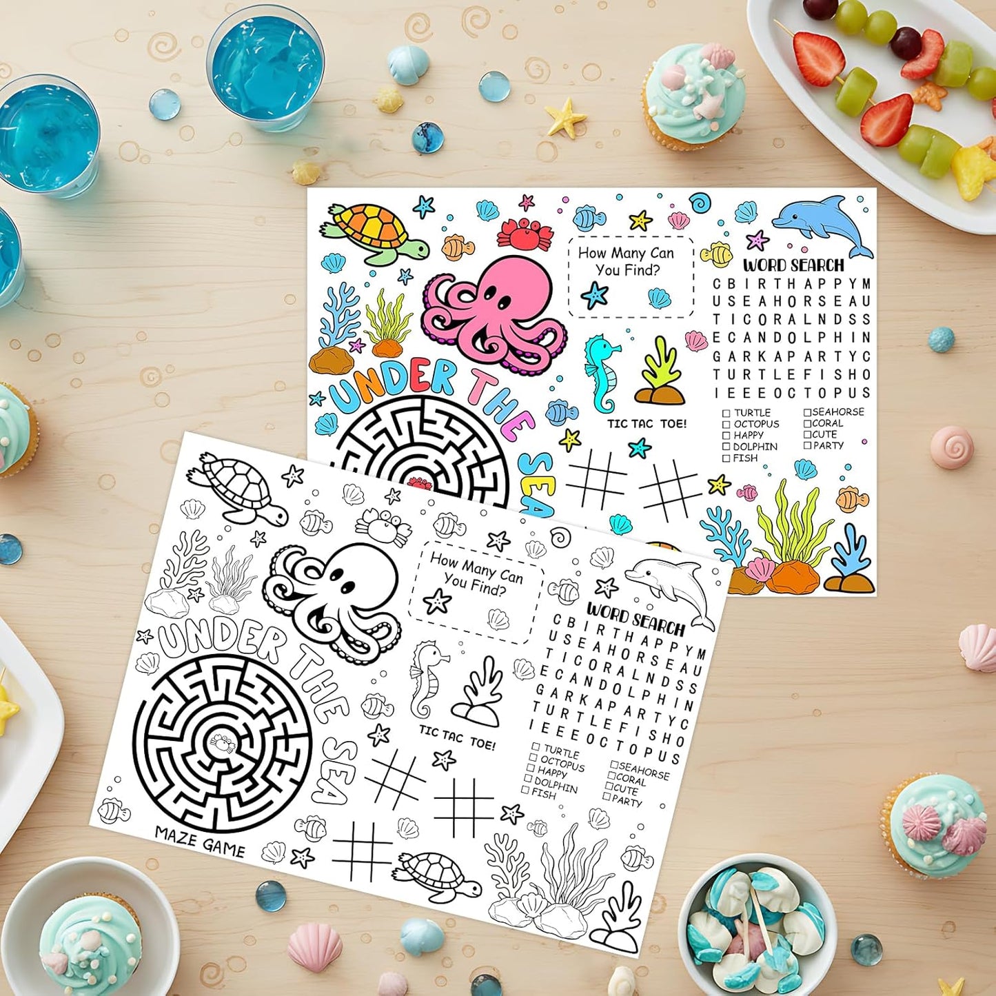 12 Manteles para Colorear Bajo el Mar Niños Niñas